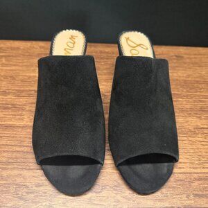 Sam Edelman Black Suede Peep Toe Wedge Mules Size 8